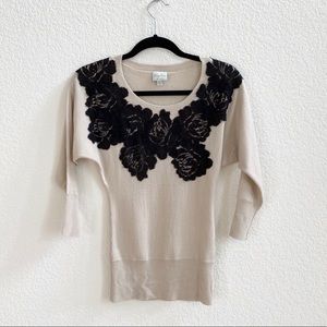 Tracy Reese 100% wool sweater with black lace